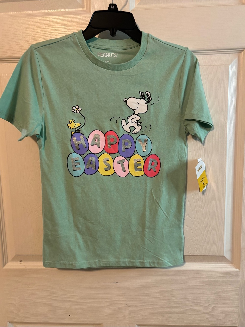 Peanuts Kids Mint Green Snoopy & Woodstock 'Happy Easter' Tee Size 10/12 New